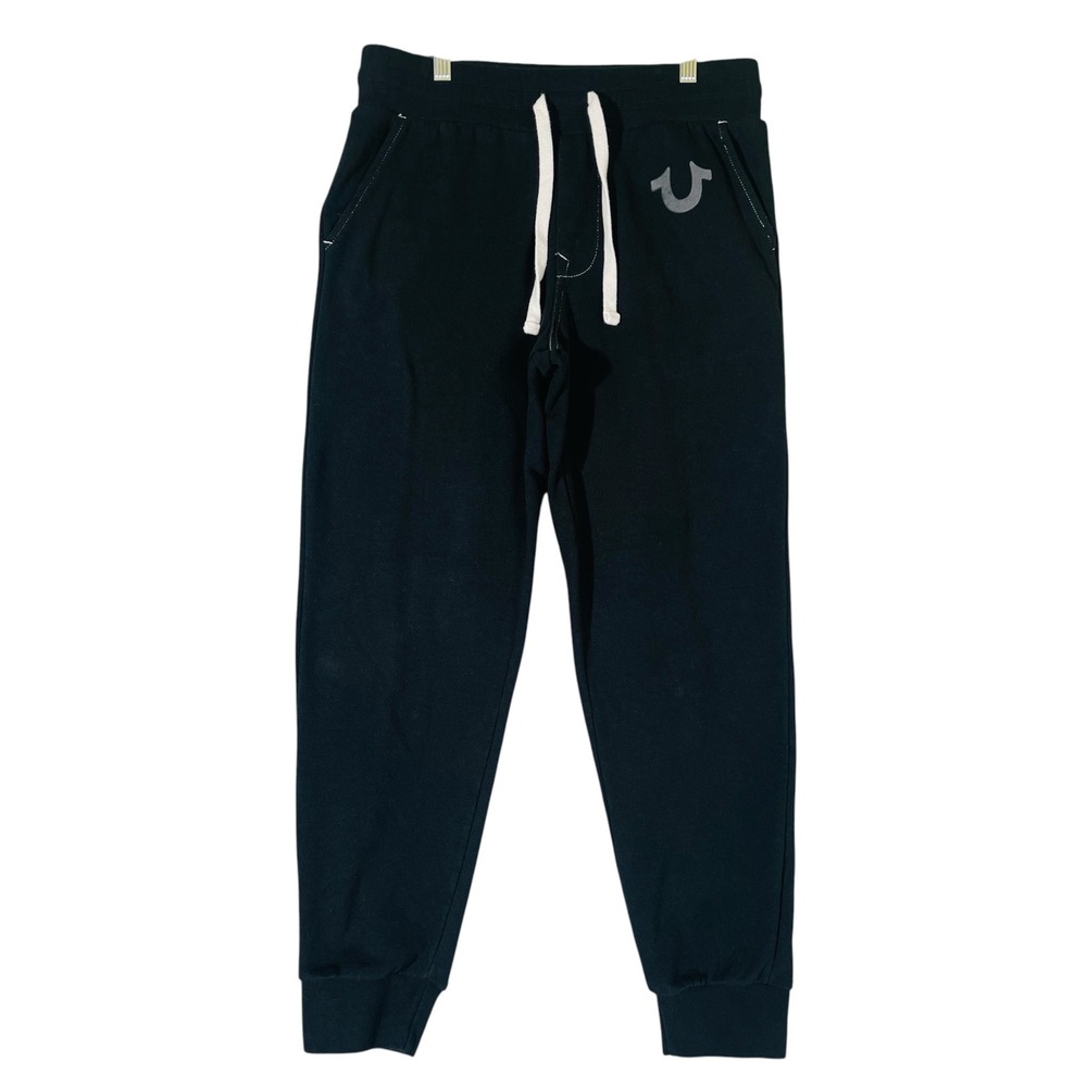 True Religion Men Jogger Solid Small Black Cotton Sweatpants Streetwear Y2K